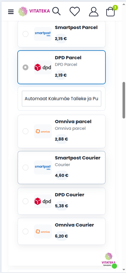 Konkreetse pakiautomaadi valimine