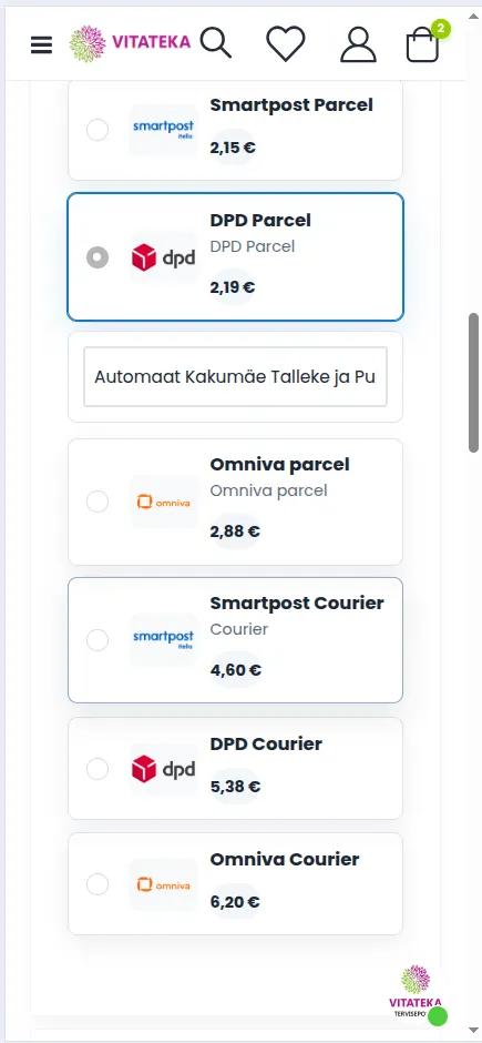 Konkreetse pakiautomaadi valimine