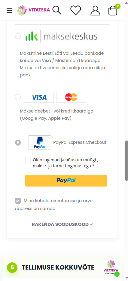 Maksmine PayPal Express Checkouti kaudu