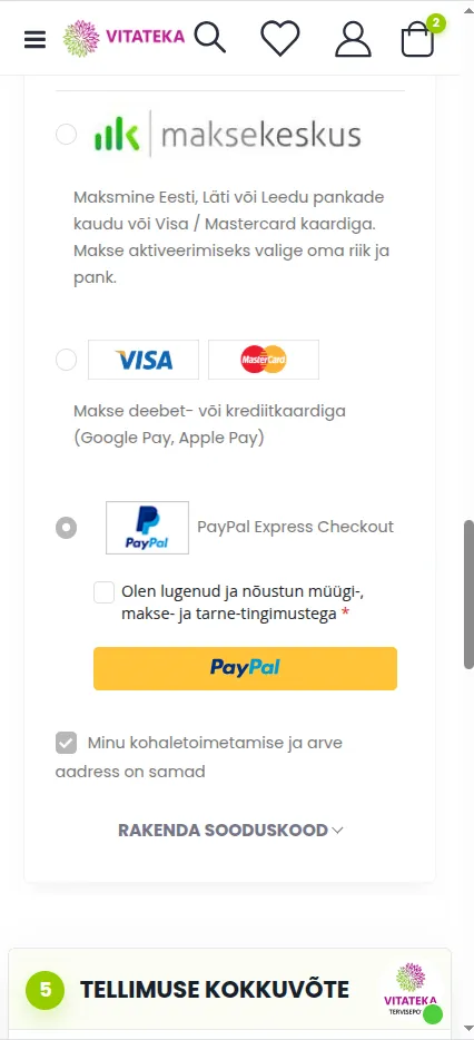 Maksmine PayPal Express Checkouti kaudu