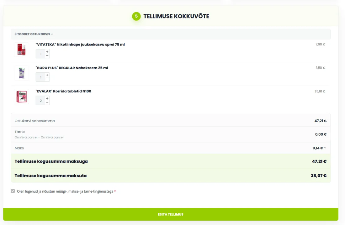 Tellimuse kokkuv&otilde;te arvutis